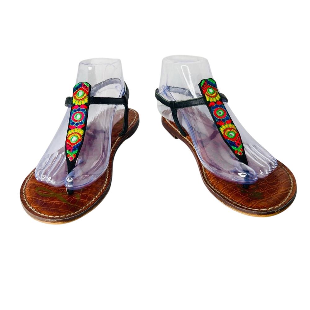 Sam Edelman Sandals 8M Gigi Bombay Embroidered Thong T-Strap Buckle Slingback - Picture 1 of 11